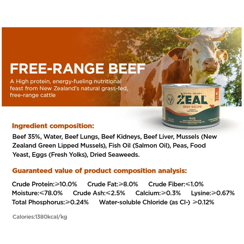 Zeal Grain Free Beef Recipe Wet Dog Food 390G