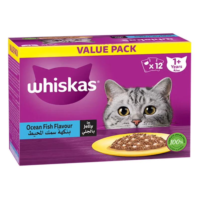 Whiskas 1+ Years Value Pack Ocean Fish Wet Cat Food In Jelly 12x80G
