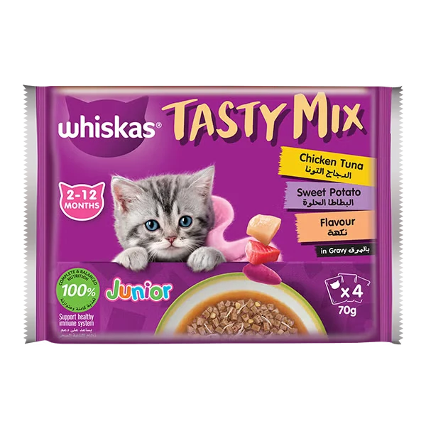 Whiskas Kitten Tasty Mix Chicken Tuna & Potato in Gravy Wet Cat Food 4X70G