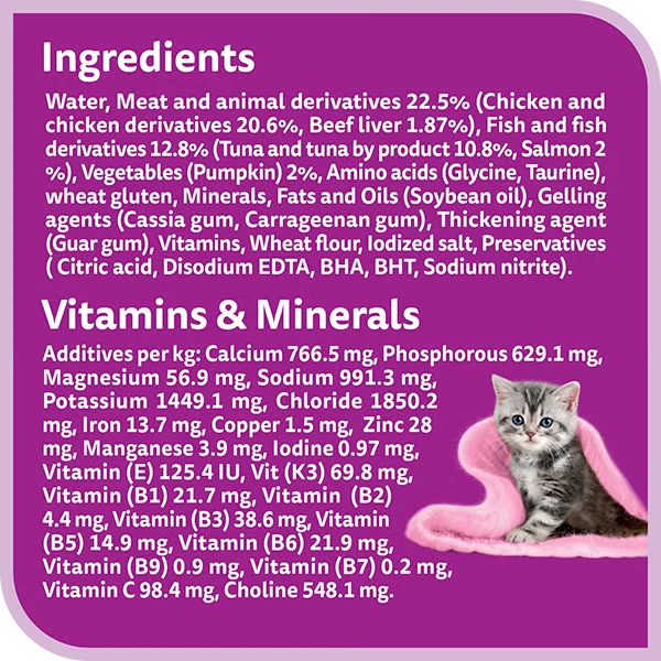 Whiskas Kitten Tasty Mix Tuna Salmon & Pumpkin in Jelly Wet Cat Food 4X70G