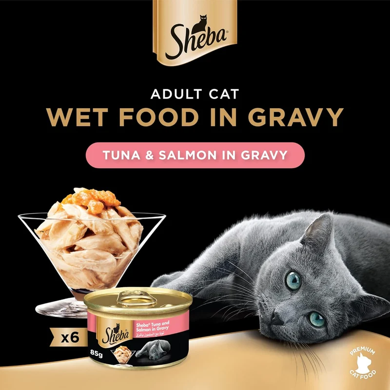 Sheba Flaked Tuna Topped With Salmon In Can Wet Cat Food 5+1 FREE 6X85G