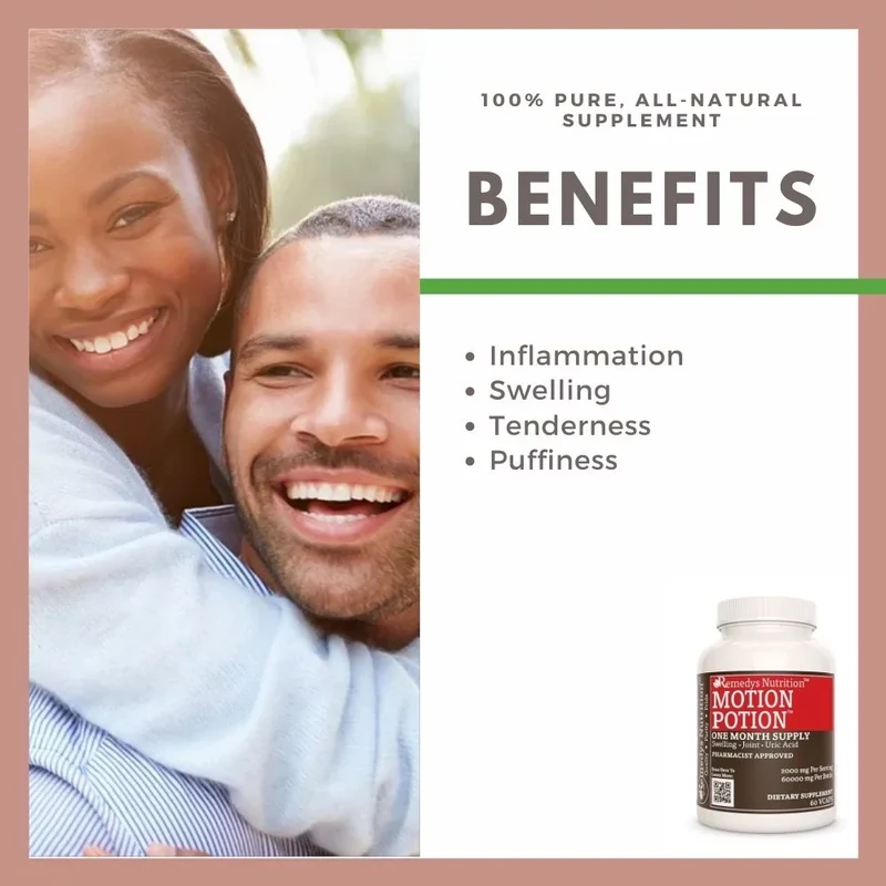 Motion Potion™ Vitamines anti-inflammatoires à base de plantes pour la goutte 1000 60 mg, XNUMX capsules végétaliennes