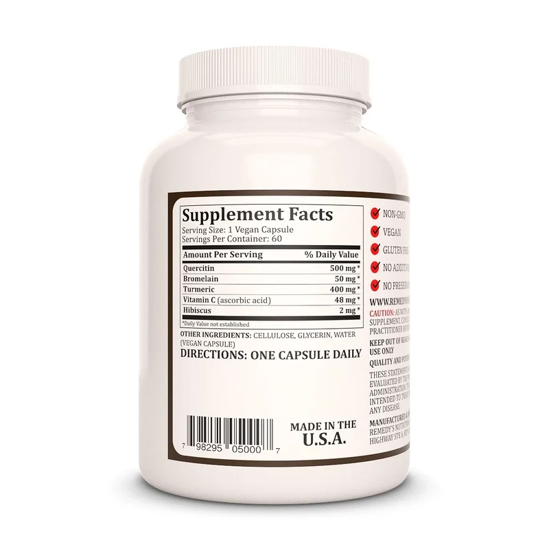 Quercétine et bromélaïne 1000 mg, 60 capsules végétaliennes
