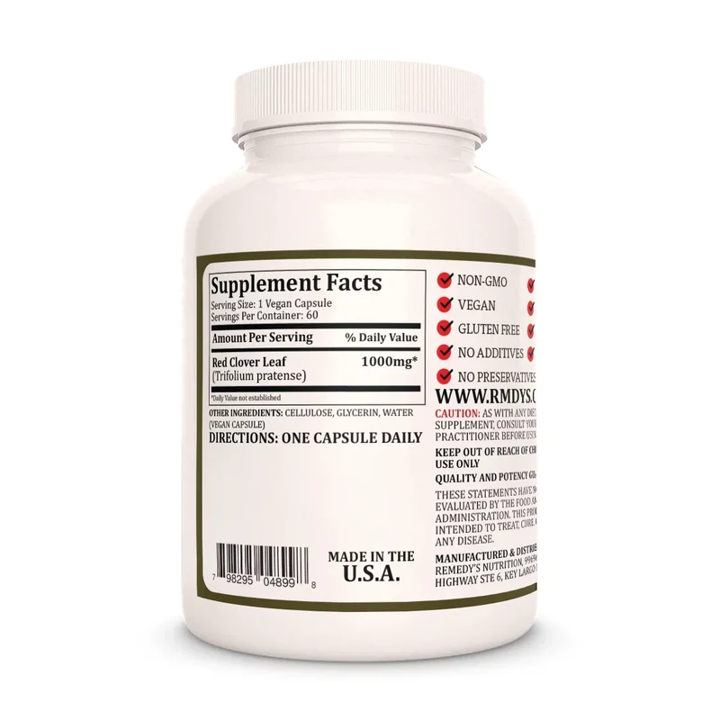 Feuille de trèfle rouge 1000 mg, 60 capsules végétaliennes