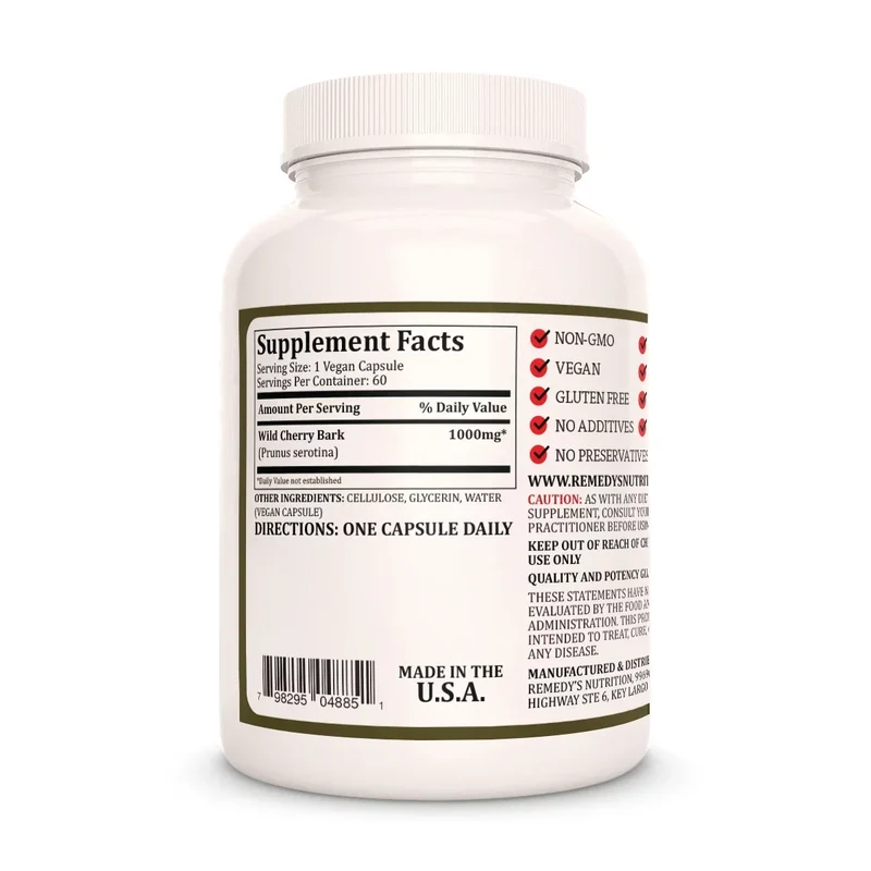 Écorce de cerisier sauvage 1000 mg, 60 capsules végétaliennes