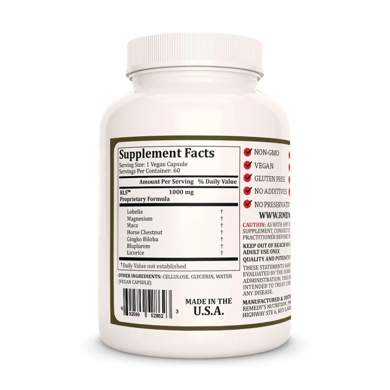 Vitamines pour le syndrome des jambes sans repos (1000 60 mg, XNUMX capsules végétaliennes)