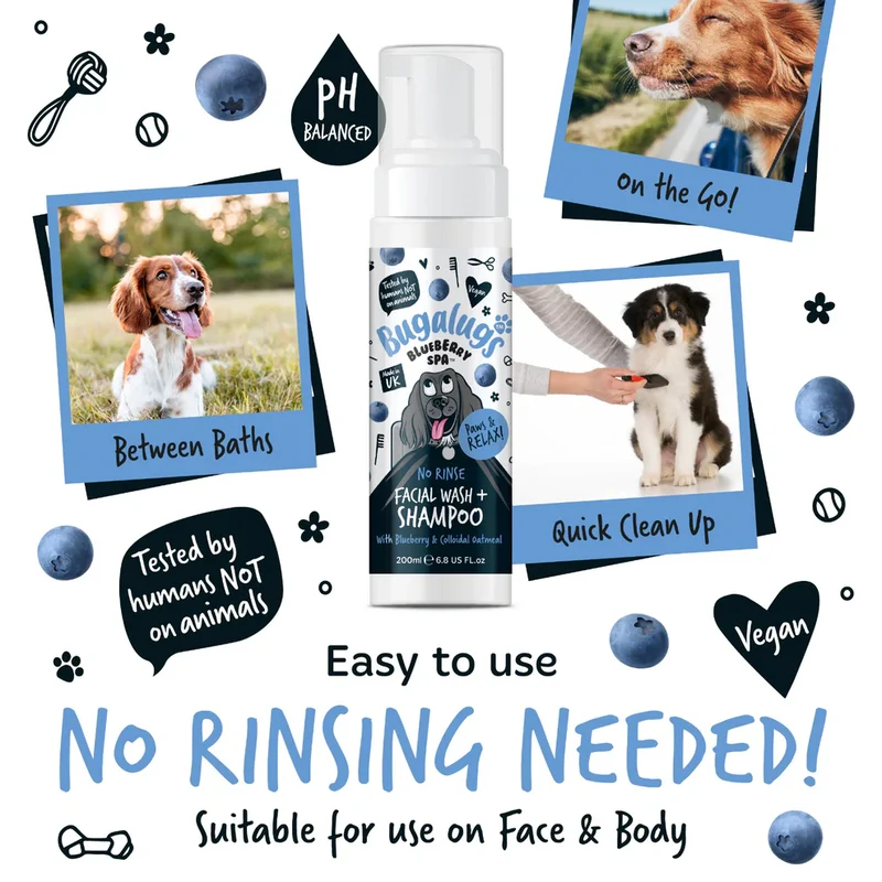 Bugalugs Blueberry SPA No Rinse Facial Wash + Shampoo For Dogs 200ml