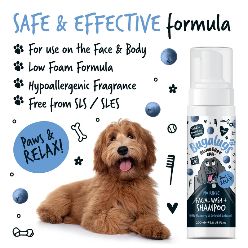 Bugalugs Blueberry SPA No Rinse Facial Wash + Shampoo For Dogs 200ml