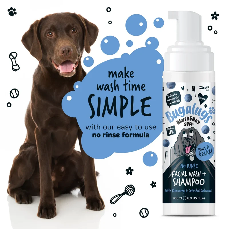 Bugalugs Blueberry SPA No Rinse Facial Wash + Shampoo For Dogs 200ml
