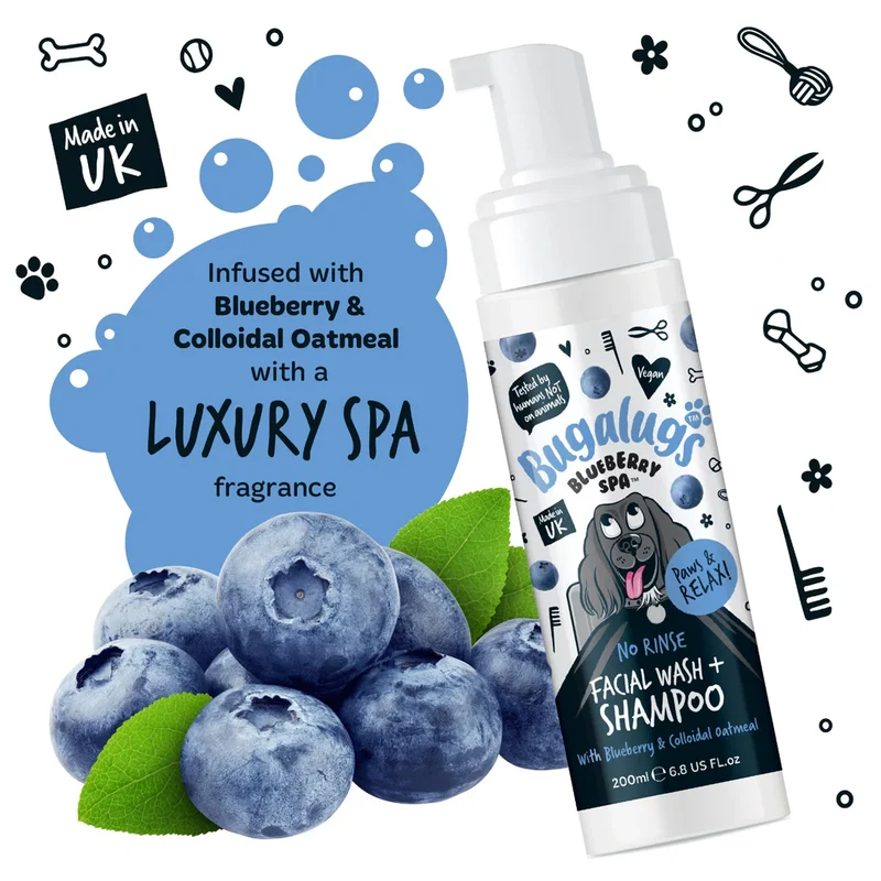Bugalugs Blueberry SPA No Rinse Facial Wash + Shampoo For Dogs 200ml