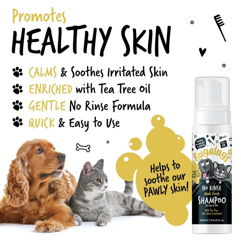 Bugalugs Medi Fresh Itchy Skin No Rinse Shampoo For Dogs & Cats 200ml