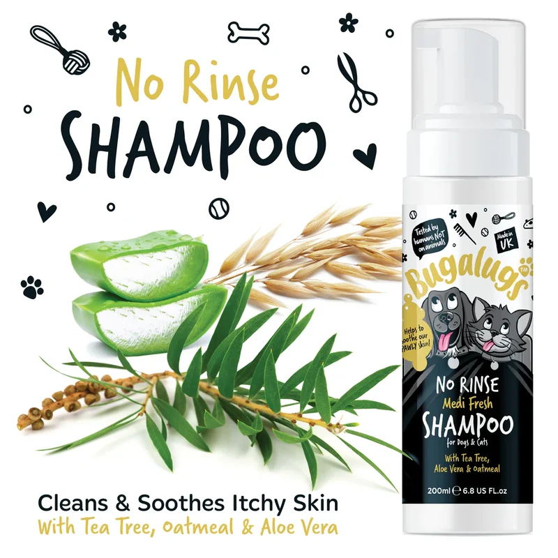 Bugalugs Medi Fresh Itchy Skin No Rinse Shampoo For Dogs & Cats 200ml