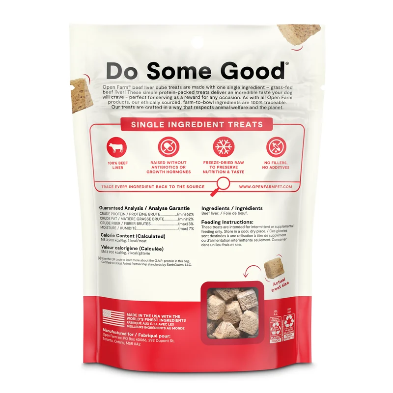 Open Farm Freeze Dried Raw Single Ingredient Beef Liver Cube Dog Treat 85G