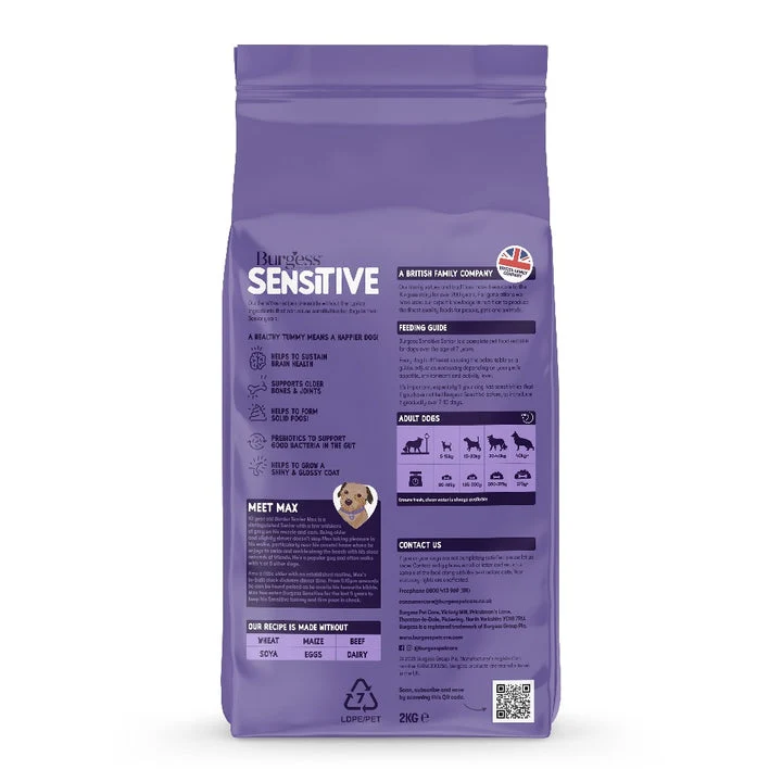 Burgess Sensitive Senior Dry Dog Food With Turkey & Rice 2Kg