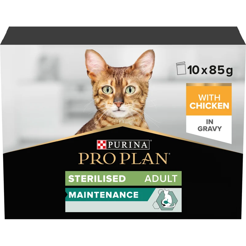 PURINA Pro Plan Sterilised Chicken In Gravy Multipack Adult Wet Cat Food 10X85G