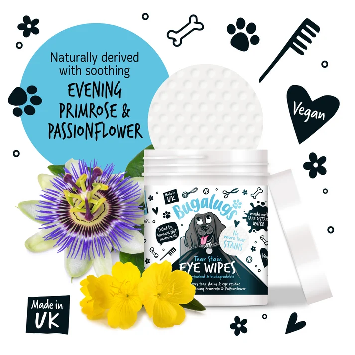 Bugalugs Tear Stain Biodegradable Eye Wipes for Dogs & Cats 100WIPES