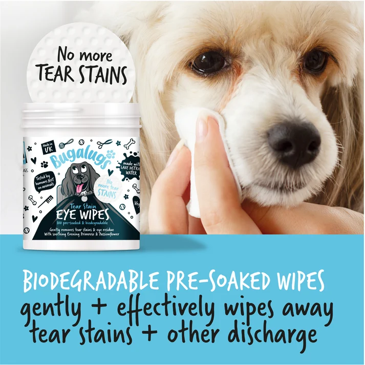 Bugalugs Tear Stain Biodegradable Eye Wipes for Dogs & Cats 100WIPES