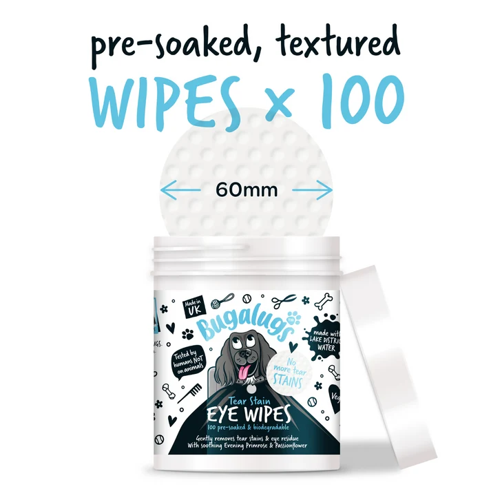 Bugalugs Tear Stain Biodegradable Eye Wipes for Dogs & Cats 100WIPES