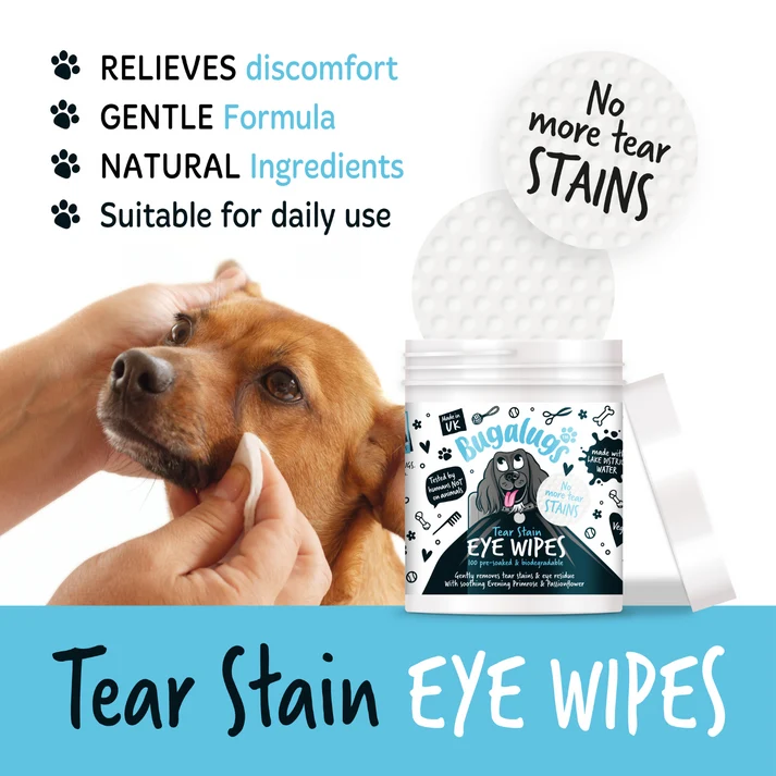 Bugalugs Tear Stain Biodegradable Eye Wipes for Dogs & Cats 100WIPES