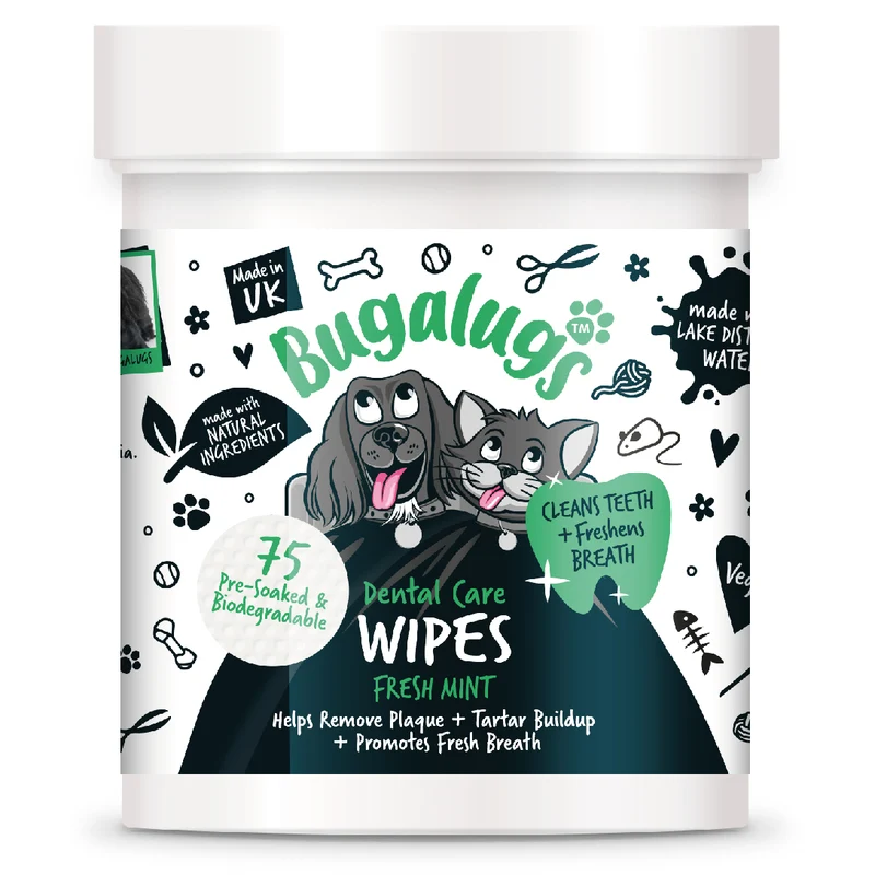 Bugalugs Dental Care Biodegradable Wipes In Fresh Mint For Dogs & Cats 75WIPES
