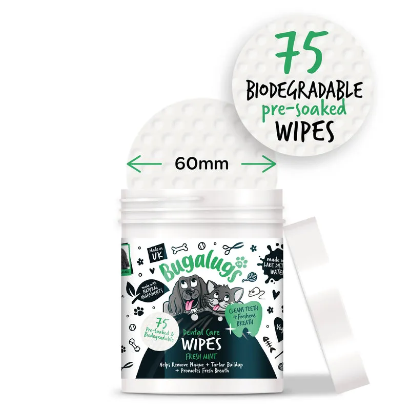 Bugalugs Dental Care Biodegradable Wipes In Fresh Mint For Dogs & Cats 75WIPES