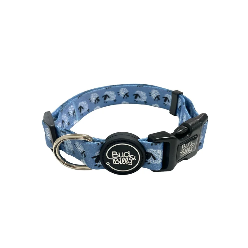 Bud & Billy Dog Collar (XXS-XL) - Counting Sheep Collection, Blue & White