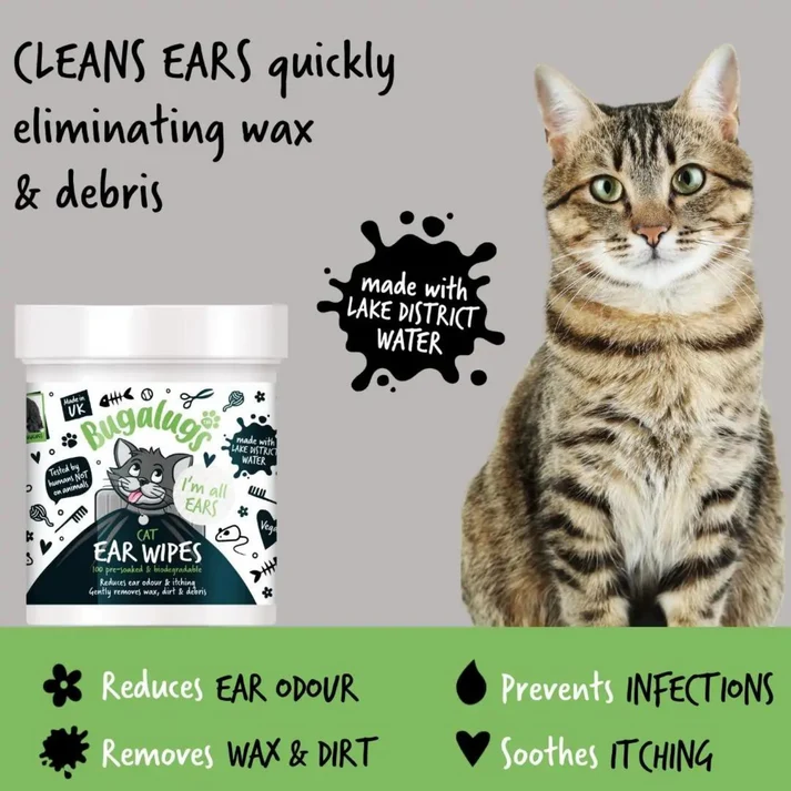 Bugalugs Soothing Biodegradable Ear Wipes for Cats 100WIPES