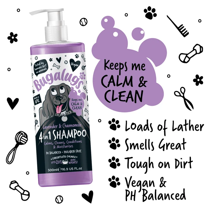 Bugalugs 4-in-1 Dog Calming Shampoo - Lavender & Chamomile 500ML