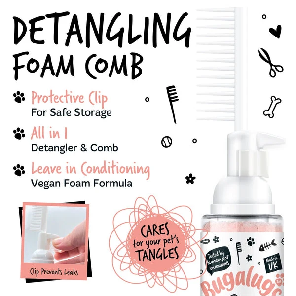 Bugalugs 2-in-1 Detangling& Conditioning Foam Comb for Dogs & Cats - Papaya & Coconut 150ML