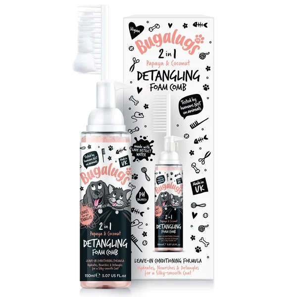 Bugalugs 2-in-1 Detangling& Conditioning Foam Comb for Dogs & Cats - Papaya & Coconut 150ML