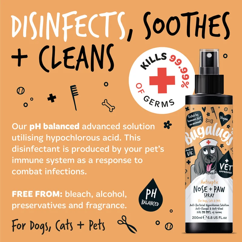 Bugalugs Antiseptic Paw & Nose Spray for Pets 200ML