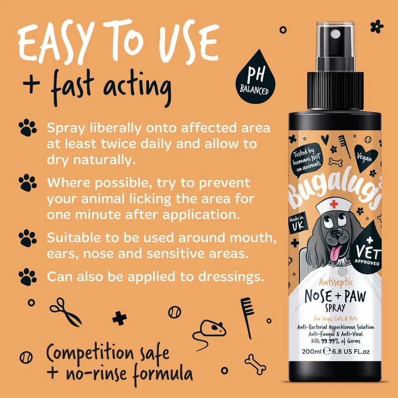 Bugalugs Antiseptic Paw & Nose Spray for Pets 200ML