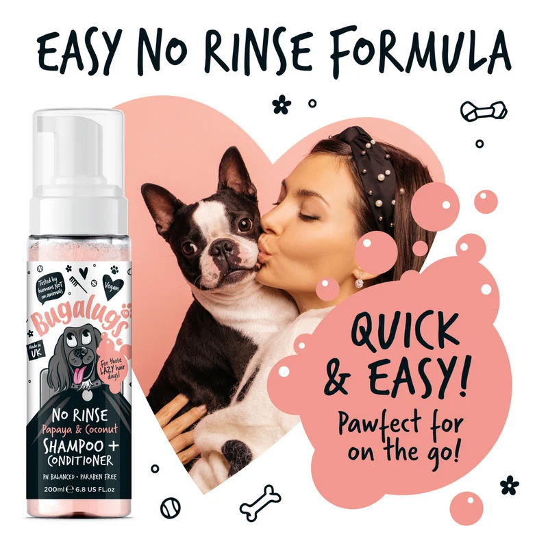 Bugalugs Papaya & Coconut No Rinse Dog Shampoo & Conditioner 200ML