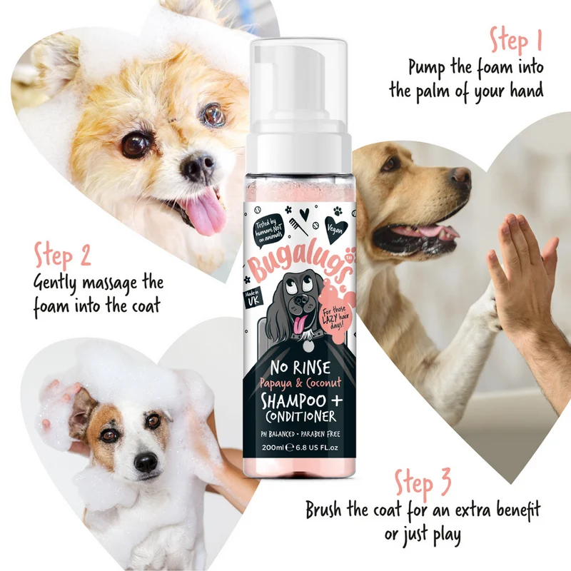 Bugalugs Papaya & Coconut No Rinse Dog Shampoo & Conditioner 200ML