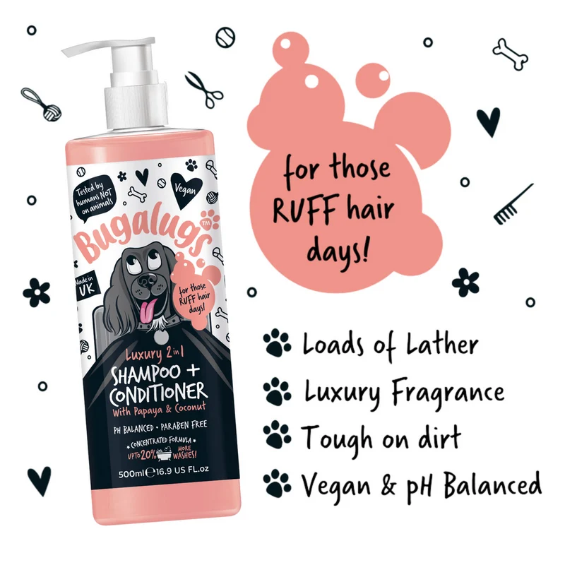 Bugalugs 2-in-1 Dog Shampoo & Conditioner - Papaya & Coconut 500ML
