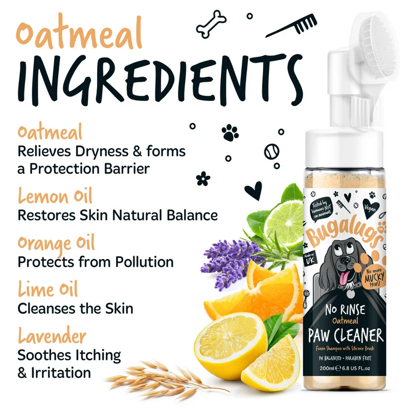 Bugalugs Oatmeal with Coconut & Lime Paw Cleaner No Rinse Foam Shampoo - 200ML