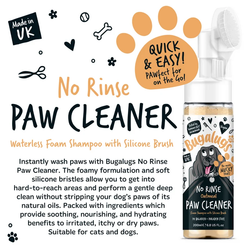 Bugalugs Oatmeal with Coconut & Lime Paw Cleaner No Rinse Foam Shampoo - 200ML