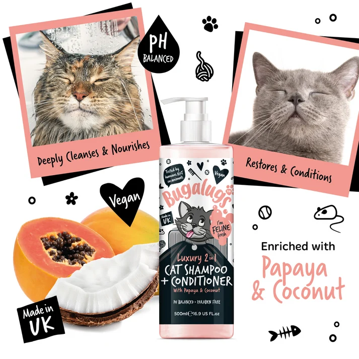 Bugalugs 2in1 Cat Shampoo & Conditioner - Papaya & Coconut 500ML