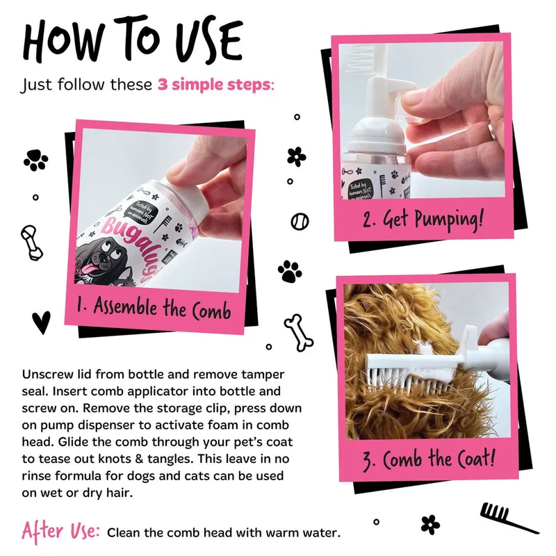 Bugalugs 2-in-1 Baby Fresh Detangling Foam Comb for Dogs & Cats 150ML