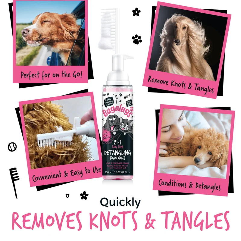 Bugalugs 2-in-1 Baby Fresh Detangling Foam Comb for Dogs & Cats 150ML