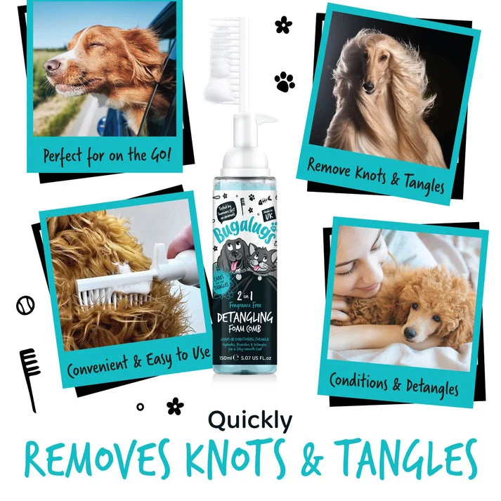 Bugalugs 2in1 Fragrance Free Detangling Foam Comb for Dogs - 150ML