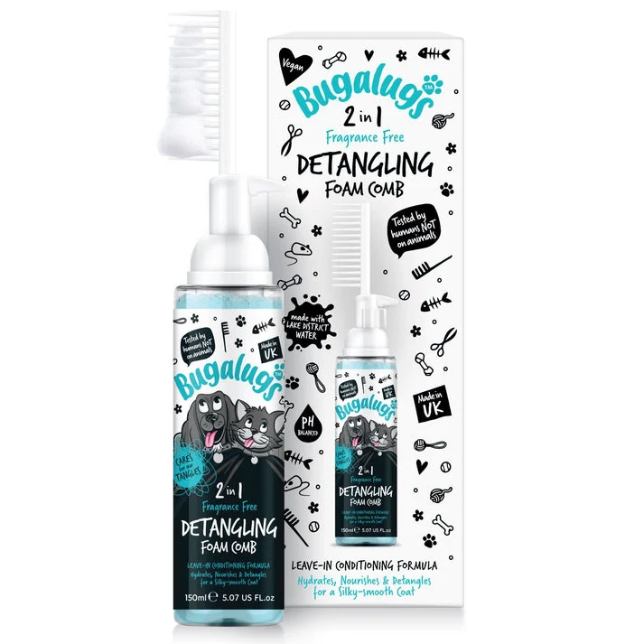 Bugalugs 2in1 Fragrance Free Detangling Foam Comb for Dogs - 150ML