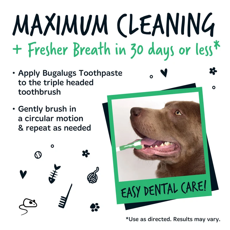Bugalugs Triple Headed Toothbrush For Dogs & Cats 2PCS