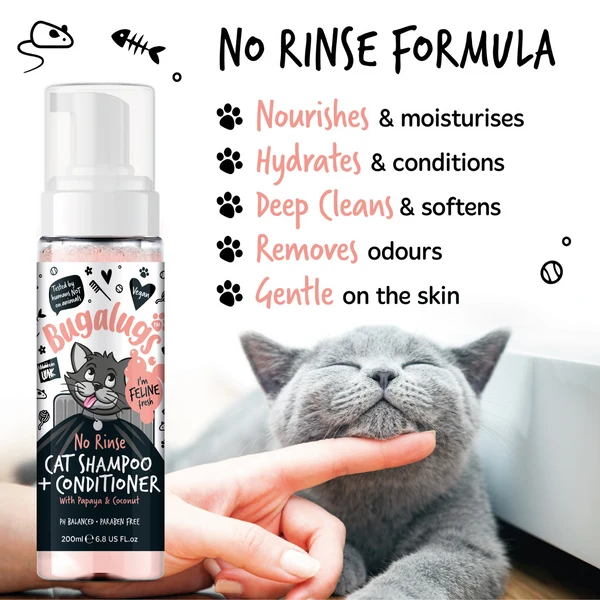 Bugalugs No Rinse Cat Shampoo & Conditioner With Papaya & Coconut 200ML