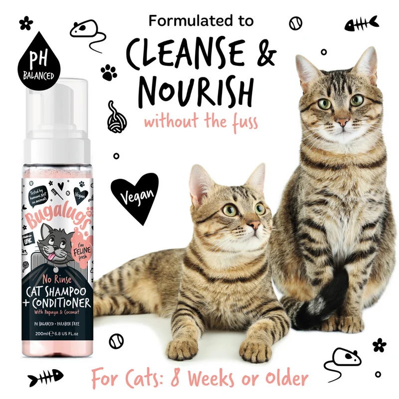 Bugalugs No Rinse Cat Shampoo & Conditioner With Papaya & Coconut 200ML