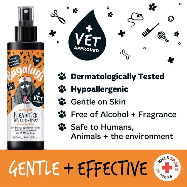 Bugalugs Antiseptic Flea & Tick Bite Relief Spray for Pets 200ML
