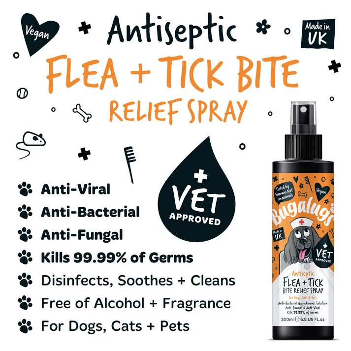 Bugalugs Antiseptic Flea & Tick Bite Relief Spray for Pets 200ML