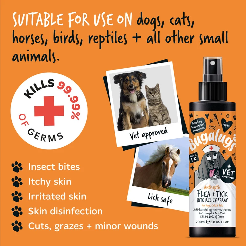 Bugalugs Antiseptic Flea & Tick Bite Relief Spray for Pets 200ML