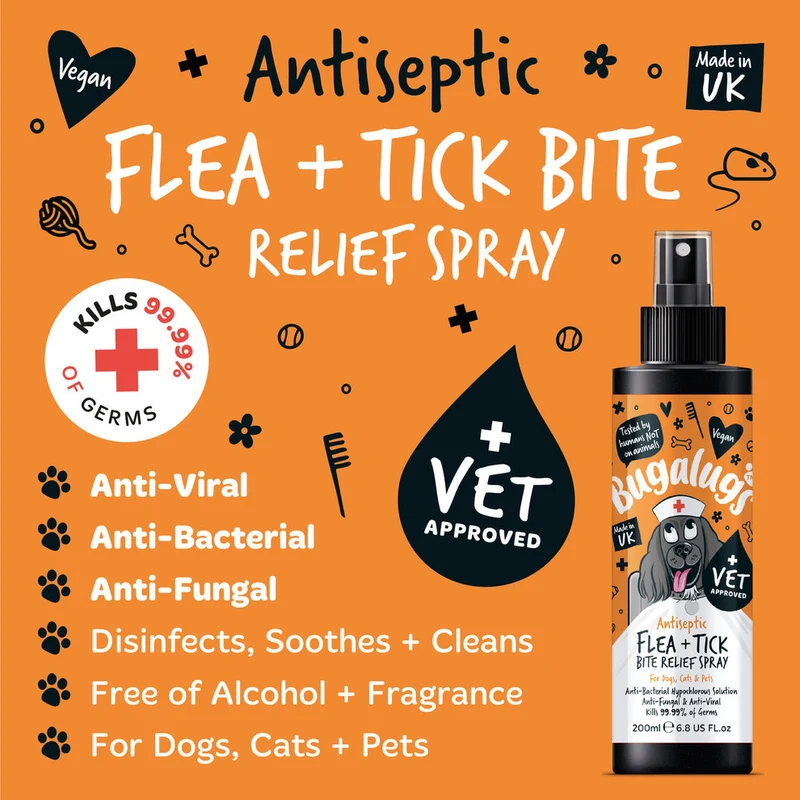 Bugalugs Antiseptic Flea & Tick Bite Relief Spray for Pets 200ML