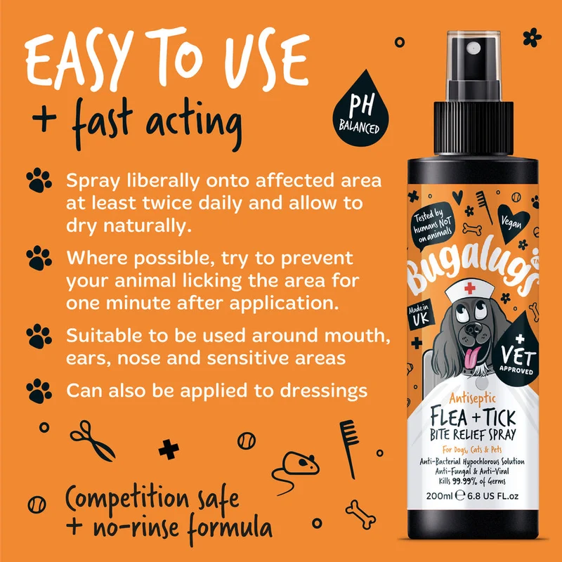 Bugalugs Antiseptic Flea & Tick Bite Relief Spray for Pets 200ML